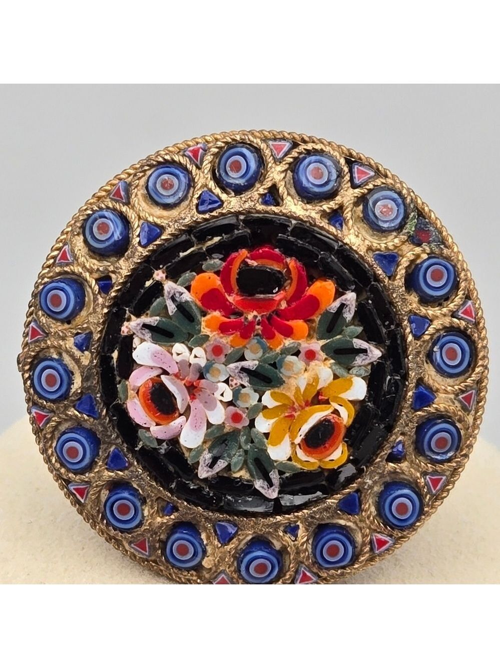 Micro Mosaic Floral Vintage Italian Brooch Multicolor Glass Tile Pin